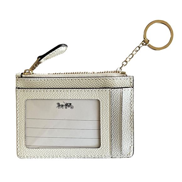 NWT COACH Chalk White Leather Skinny Mini ID Case Credit Card Holder Key Chain - Picture 5 of 7